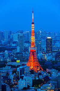 东京塔 从天线上看天空城市目的地蓝色港区建筑景观风景场景市中心图片