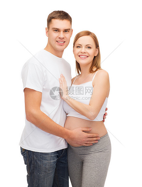 幸福的年轻家庭预产期子女男性男人男生怀孕微笑产妇拥抱女孩生活女性图片