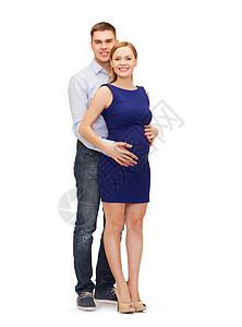 幸福的年轻家庭预产期子女女孩男生肚子怀孕拥抱男人婴儿女士生活微笑图片