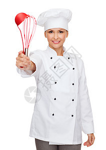 配有烹饪设备 微笑的女厨师器具工具管理人员工作面包女士食物工人女孩助手图片