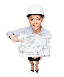 戴带蓝图头盔的女商务人士建筑学工程师建筑师开发商建设者项目方案财产商业拉丁图片