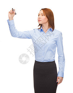 商业女商务人士用标记在空中写作秘书空气女士推介会企业家快乐绘画成人展示商务图片