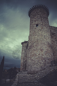 中世纪城堡 西班牙建筑旅游堡垒防御据点天空历史性旅行夸脱建筑学蓝色图片