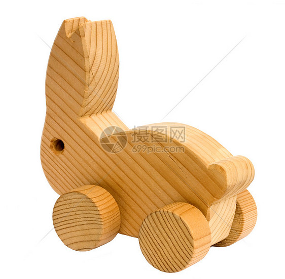 旧木制玩具兔子车轮工艺雕像幼儿园雕刻木头童年哺乳动物野兔古董图片