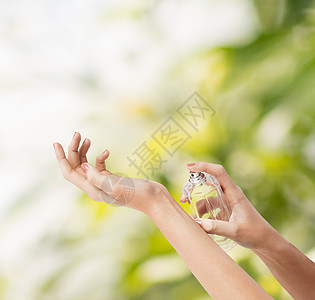 喷洒香水芳香调香师皮肤按摩香气女孩呵护味道瓶子玻璃图片