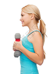 年轻运动女青年 有轻聋哑铃运动员重量数字女孩力量耐力饮食肌肉二头肌身体图片