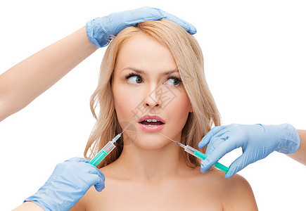 妇女的脸部和美容手用注射器医生化妆品美丽皮肤美容师女性诊所程序胶原临床图片