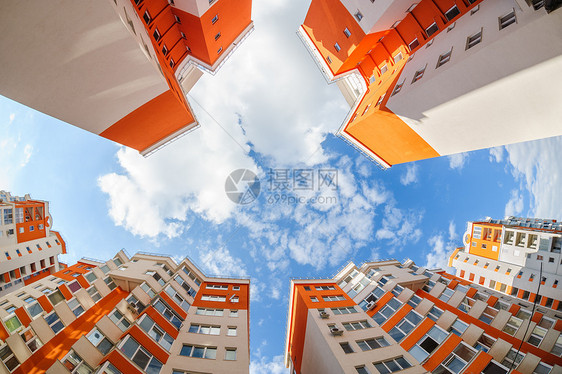 新的古迹建筑的鱼眼镜头建筑学玻璃城市奢华财产住房建筑物镜片房子橙子图片