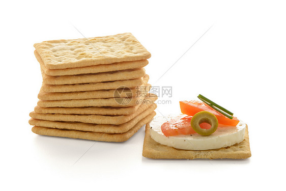 带奶酪和番茄的饼干营养白色红色美食甜点黄色小吃早餐面包午餐图片