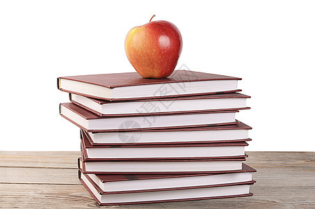 白纸上孤立苹果的书食物水果图书馆大学知识营养文学红色教科书叶子图片