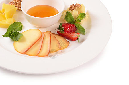 配蜂蜜的各类奶酪蜂蜜早餐蓝色美食盘子奶制品熟食食物拼盘坚果图片