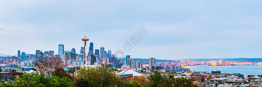 西雅图市下城 从凯里公园看到的市中心旅游沿岸全景旅行城市大都会天际建筑物建筑学图片