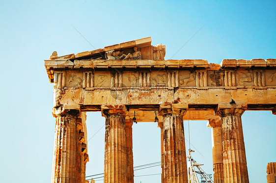 希腊雅典卫城的帕台农神庙柱子建筑学大理石石头考古学旅行旅游废墟天空历史图片