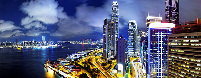 香港天线夜经济天空场景商业建筑城市夜景码头旅游背景图片