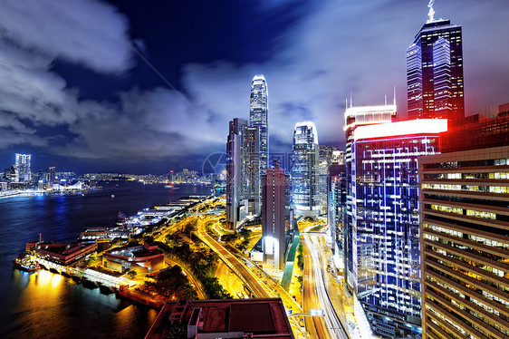 香港天线夜港口金融景观旅游经济场景码头天空建筑背景图片