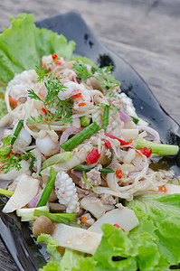 辣辣海鲜沙拉蔬菜食物胡椒猪肉辣椒沙拉美食章鱼海鲜盘子图片