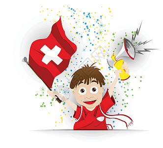 瑞士足球范式旗旗漫画插图欢呼海报男生横幅竞赛人群运动旗帜玩家图片