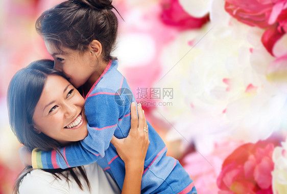 拥抱母亲和女儿快乐牡丹幸福妈妈家庭玫瑰微笑孩子花朵童年图片