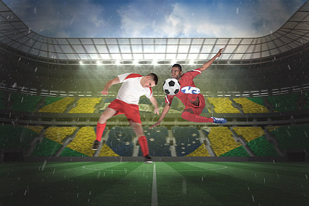 足球运动员为球而争斗运动专注天空旗帜扇子竞赛绘图计算机晴天跳跃图片
