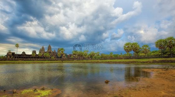日落在吴哥瓦上石头崇拜纪念碑建筑学旅行文化宗教遗产废墟高棉语图片