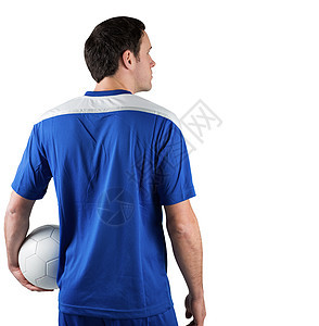 蓝持球足球选手男性活动竞技播放器棕色蓝色运动运动员运动服头发图片
