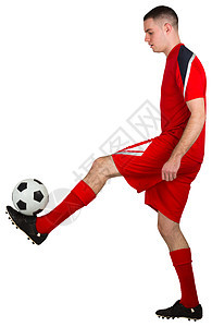 健身足球运动员与球赛男人白色运动服红色男性播放器齿轮运动活动图片