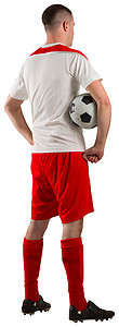 足球运动员握着球男性齿轮运动白色活动男人运动服播放器红色图片