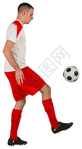 健身足球运动员与球赛红色男性播放器白色男人活动运动服运动齿轮图片