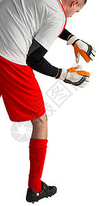 红白的守门员准备接球活动齿轮男人运动服白色播放器男性运动员足球红色图片