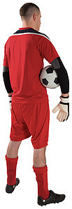 红色的守门员拿着球男人活动足球白色播放器运动服齿轮男性运动运动员图片