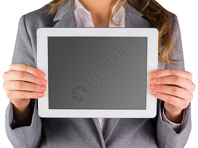 展示平板电脑的女商务人士背景图片