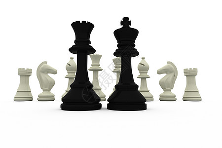 黑国王和女王站在白色碎片的正前绘图战术游戏棋盘对抗挑战插图团队数字领导图片