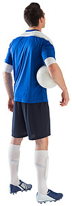 穿蓝球衣的英俊足球运动员齿轮运动服运动播放器男人活动男性图片