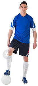 穿蓝球衣的英俊足球运动员运动服运动播放器男性活动齿轮男人图片