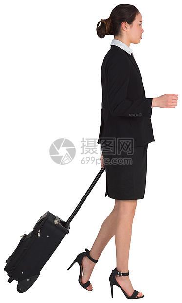 女商务人士拉她的行李箱商业游客公司混血商务旅行人士职业手提箱女性图片