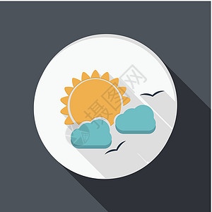 纸平面图标 云后面的太阳闪电互联网阳光贴纸气候气象圆圈蓝色晴天电脑图片