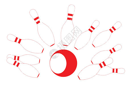 红保龄球和球绘画红色运动游戏艺术品罢工艺术优胜者别针插图背景图片