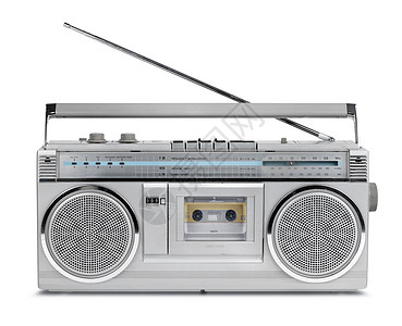 80年代古老的无线电磁带播放器扬声器收音机音乐甲板立体声白色技术录音机玩家磁带图片