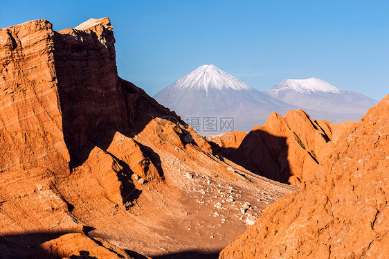 Lecancabur和法学家 智利阿塔卡马天空山脉高原景观太阳石头地方洞穴火山岩石图片