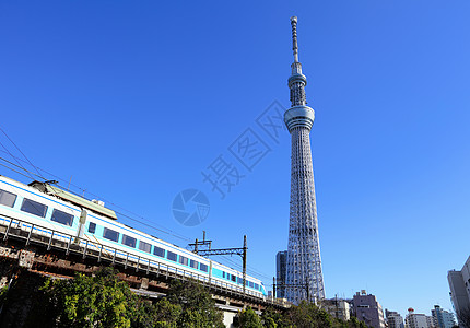 东京天际游客墨田城市天空蓝色风景建筑学甲板火车晴空图片