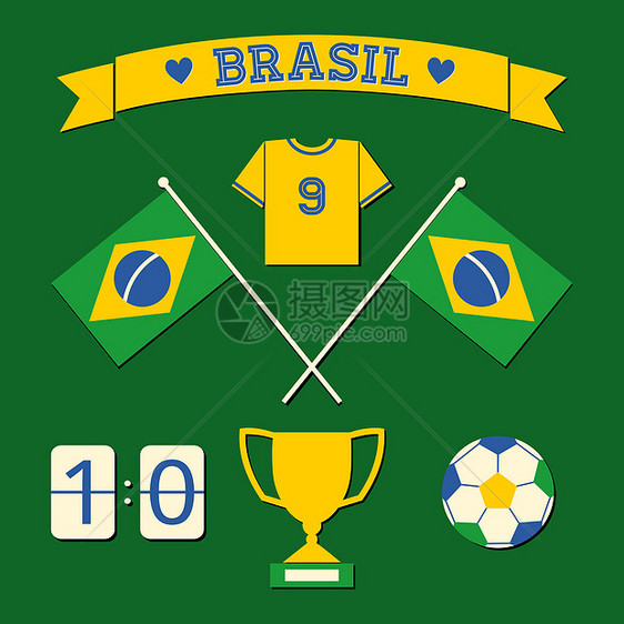 巴西图标收藏集收藏丝带庆典游戏杯子旗帜黄色锦标赛冠军绿色图片