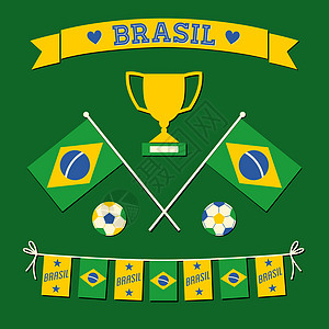 巴西图标收藏集绿色插图冠军旗帜丝带锦标赛文化黄色彩旗传统图片