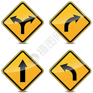 矢量翻转符号路口白色街道车削小路冒险黄色黑色插图警告图片