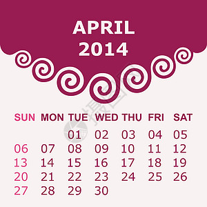 2014年4月日历 附有螺旋设计 - 矢量说明图片