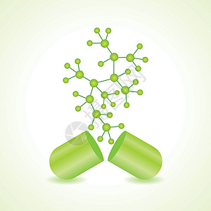 3 d 生态化学原子结构分子模型 配有胶囊矢量插图物理活力细胞化学品公式科学生物团队技术绿色图片