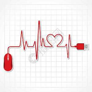 带有鼠标和笔记本电脑库存矢量的心跳科学插头办公室脉动活力药店医生卫生老鼠殴打图片