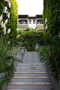 度假视图旅游酒店梯田花朵楼梯假期公寓旅行植物绿色图片