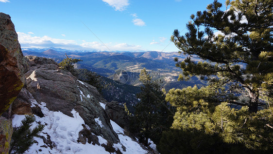 落岩山冬季视图滑雪风景旅游蓝色爬坡天空森林季节旅行高度图片