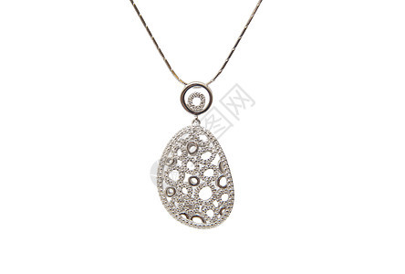 银项链在白色背景上被孤立首饰挂坠盒宝石宏观石头女性珠宝珠子礼物金属图片
