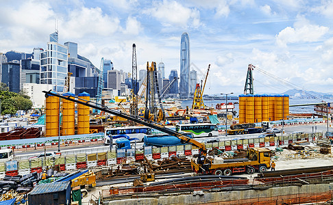 香港的建筑工地外观背景城市构造金融工人管道景观窗户办公楼图片